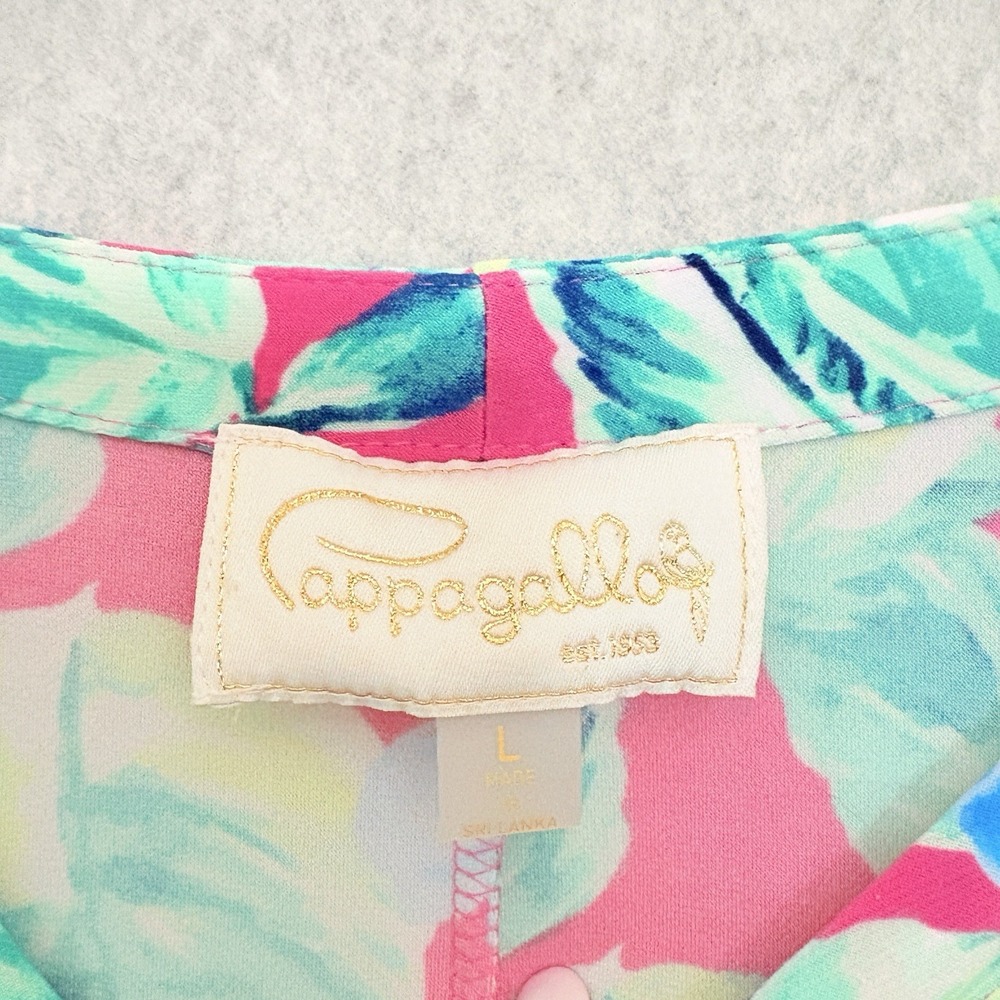 Cappagallo Dress Short Sleeve Novelty Leaf Print Tropical Flowy Artsy Size: L - Picture 5 of 5